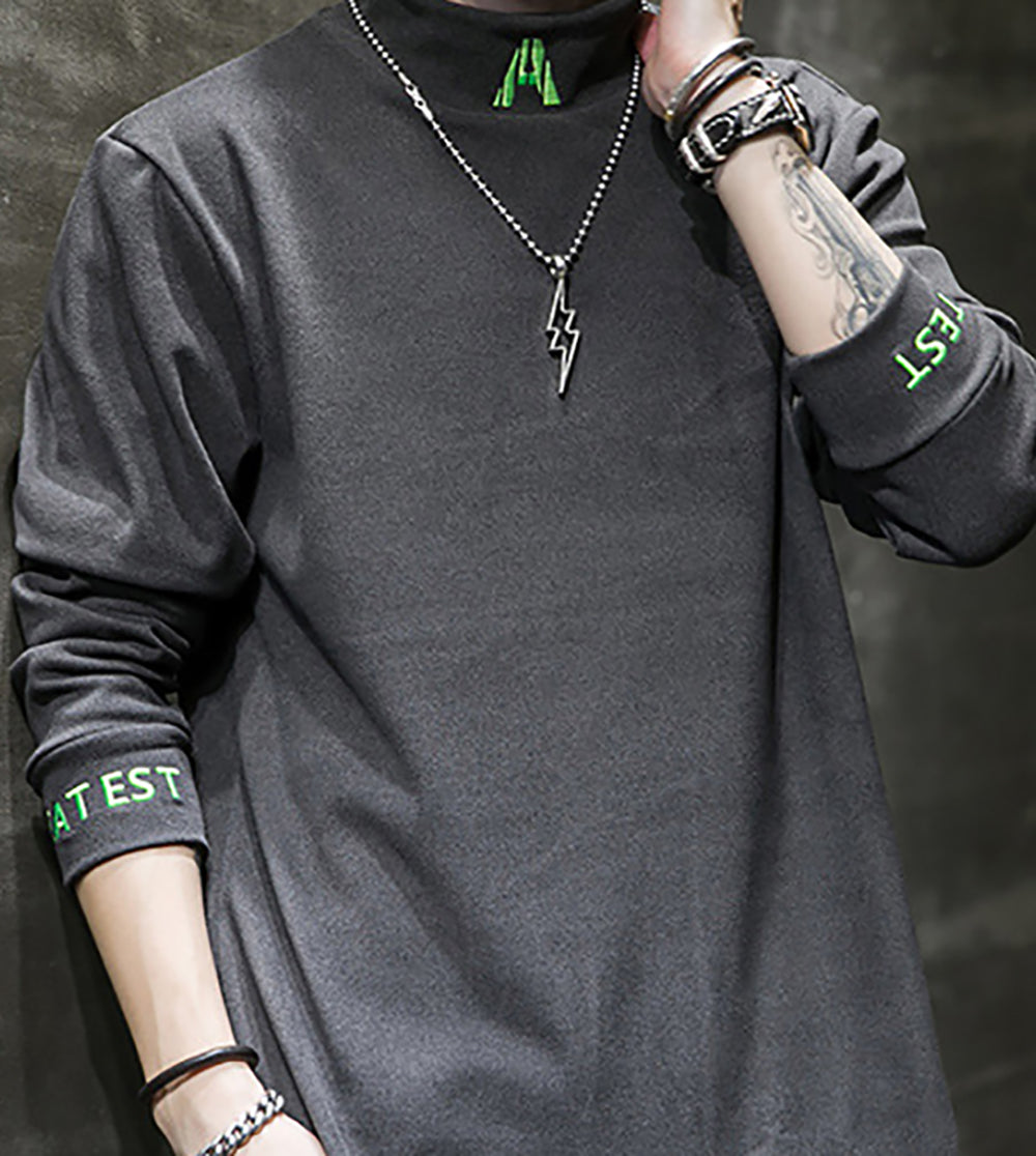 Men Typography Printed High Neck T-shirt