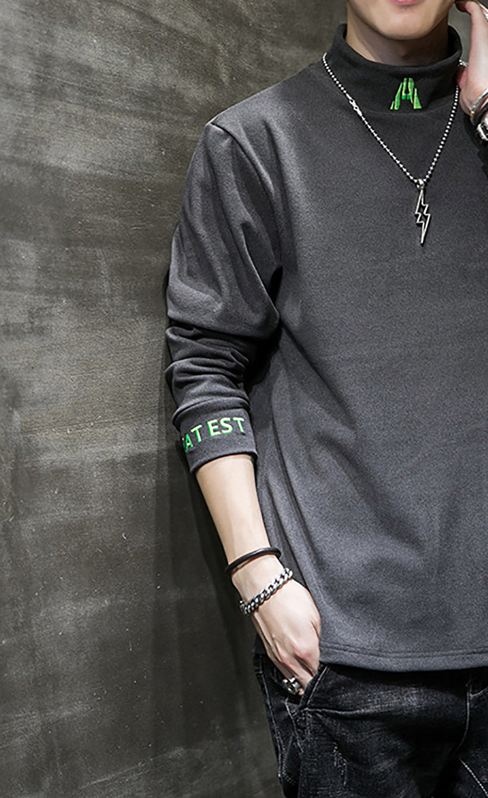 Men Typography Printed High Neck T-shirt