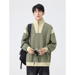 Men Colourblocked Mock Collar Pullover Sweatshirt