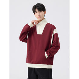Men Colourblocked Mock Collar Pullover Sweatshirt