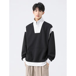 Men Colourblocked Mock Collar Pullover Sweatshirt