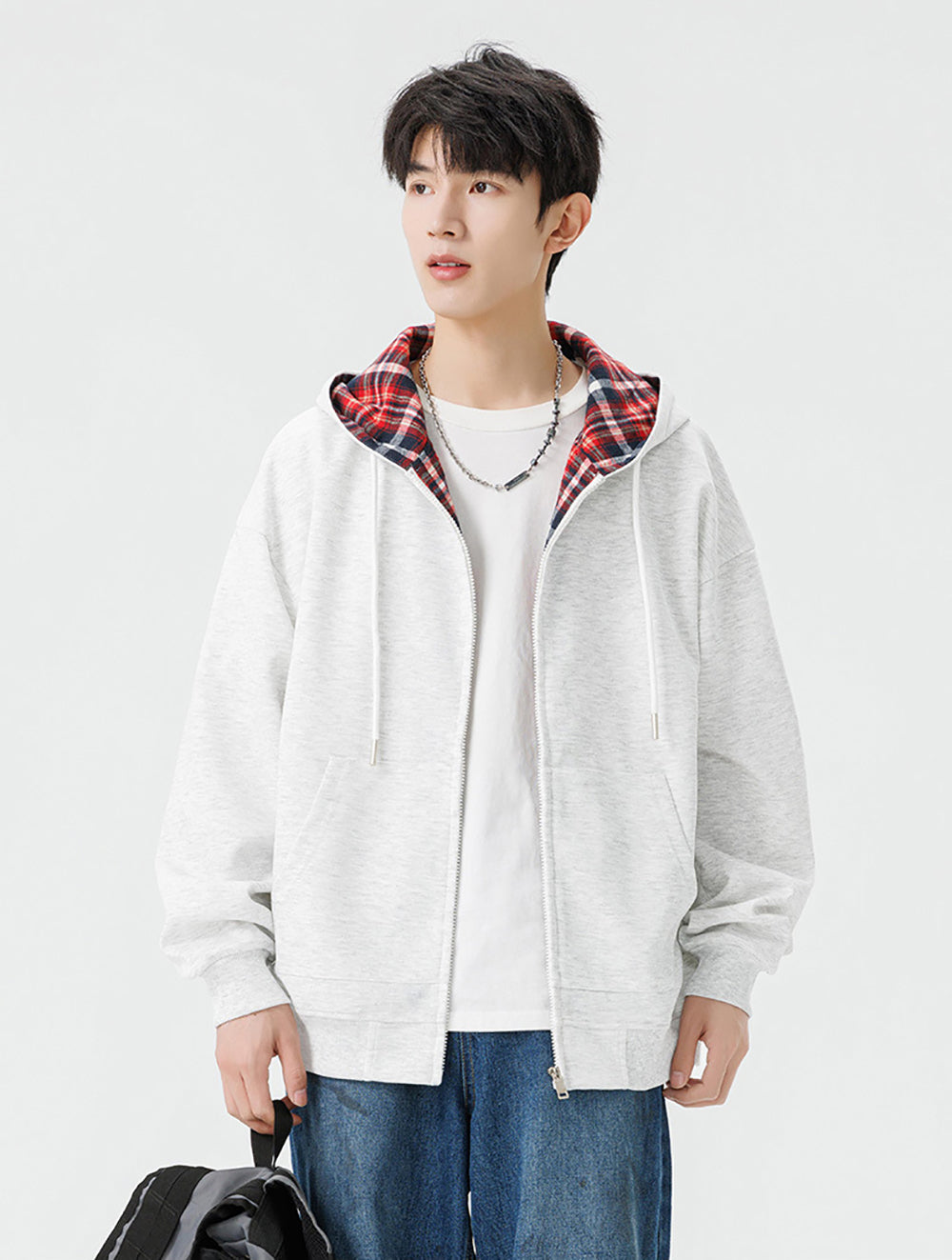 Men Checked Lightweight Open Front Jacket