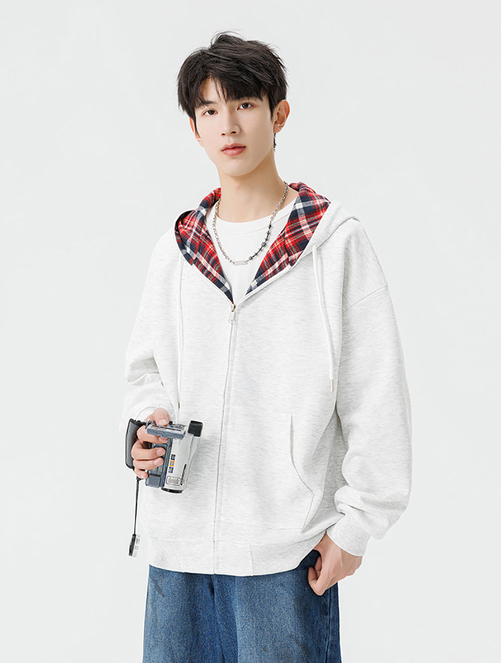 Men Checked Lightweight Open Front Jacket