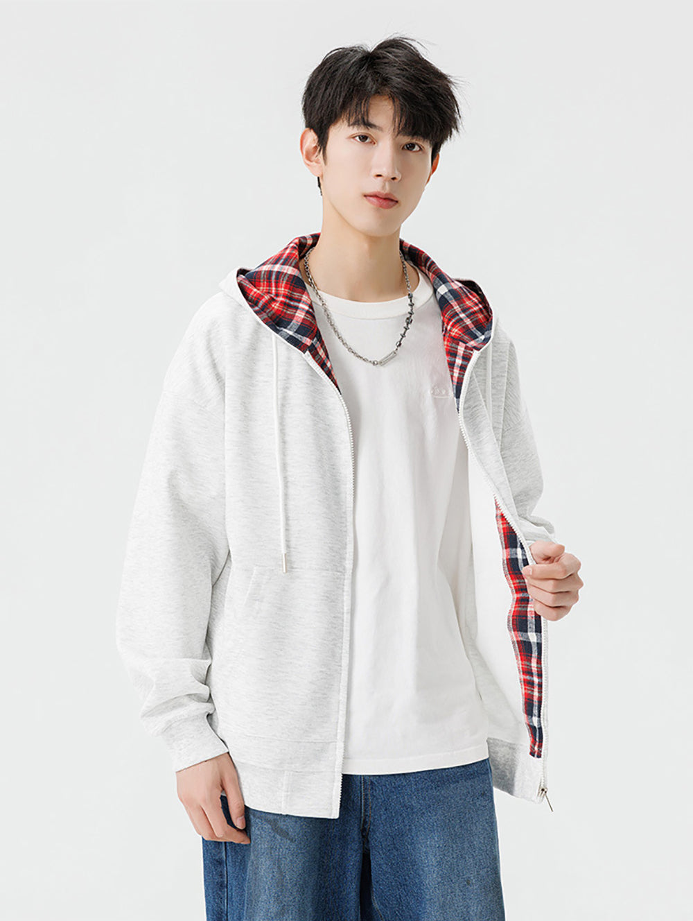 Men Checked Lightweight Open Front Jacket