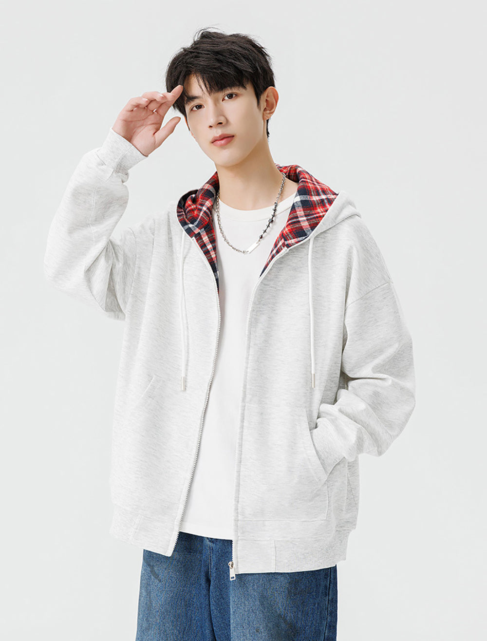 Men Checked Lightweight Open Front Jacket