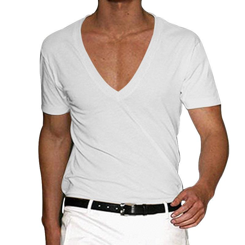 Men V-Neck Raw Edge T-shirt