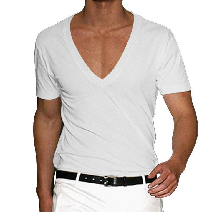 Men V-Neck Raw Edge T-shirt