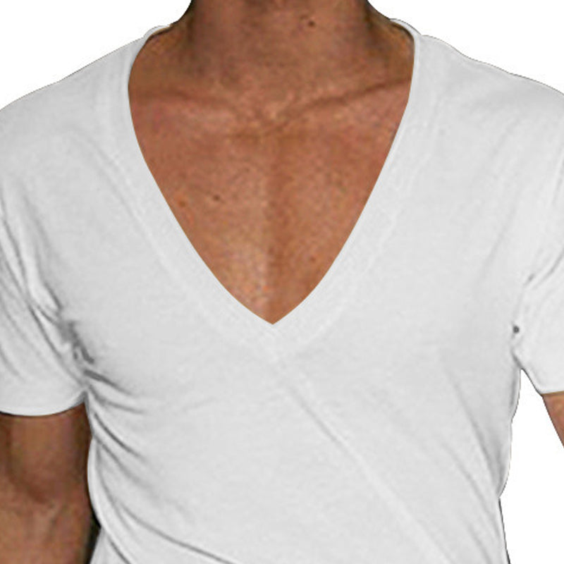 Men V-Neck Raw Edge T-shirt