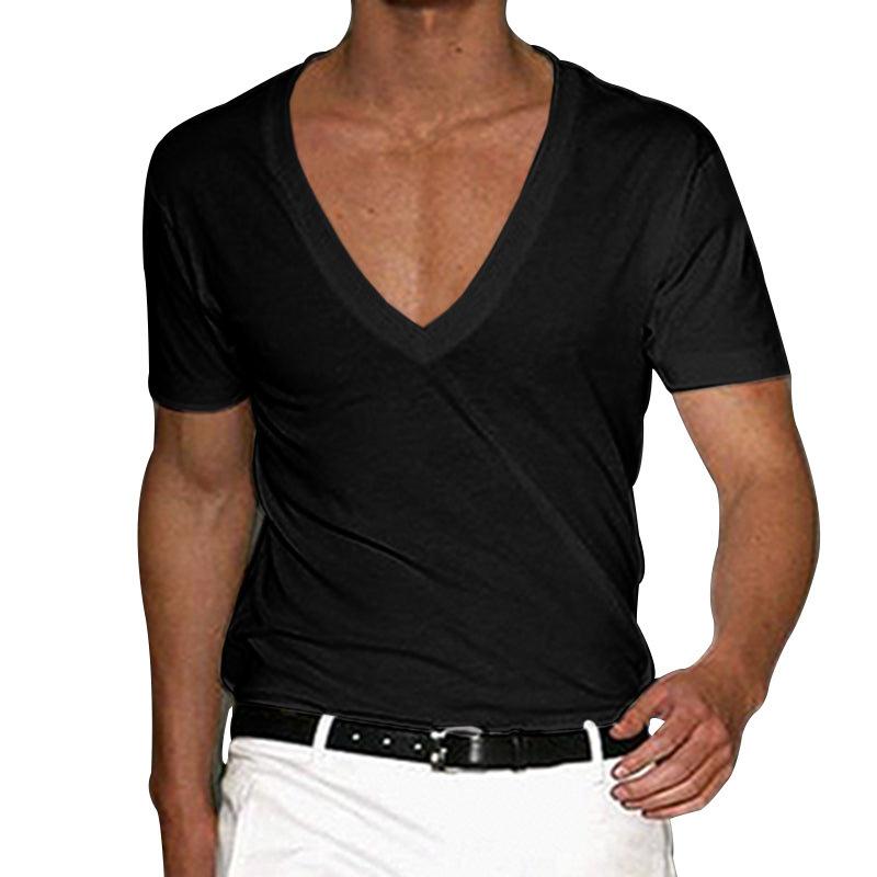 Men V-Neck Raw Edge T-shirt