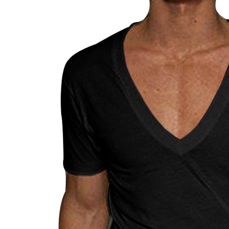Men V-Neck Raw Edge T-shirt