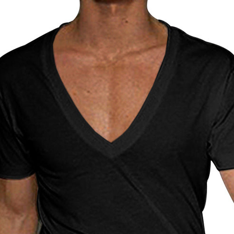 Men V-Neck Raw Edge T-shirt