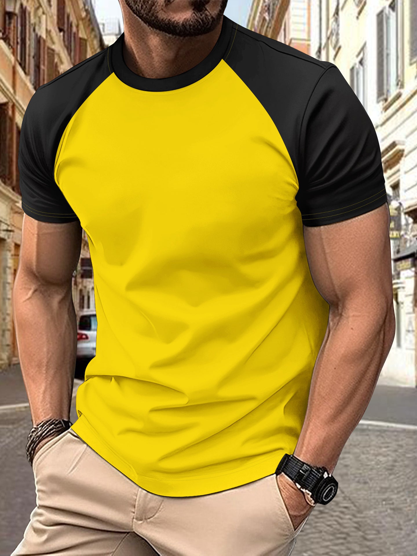 Men Striped Raw Edge T-shirt