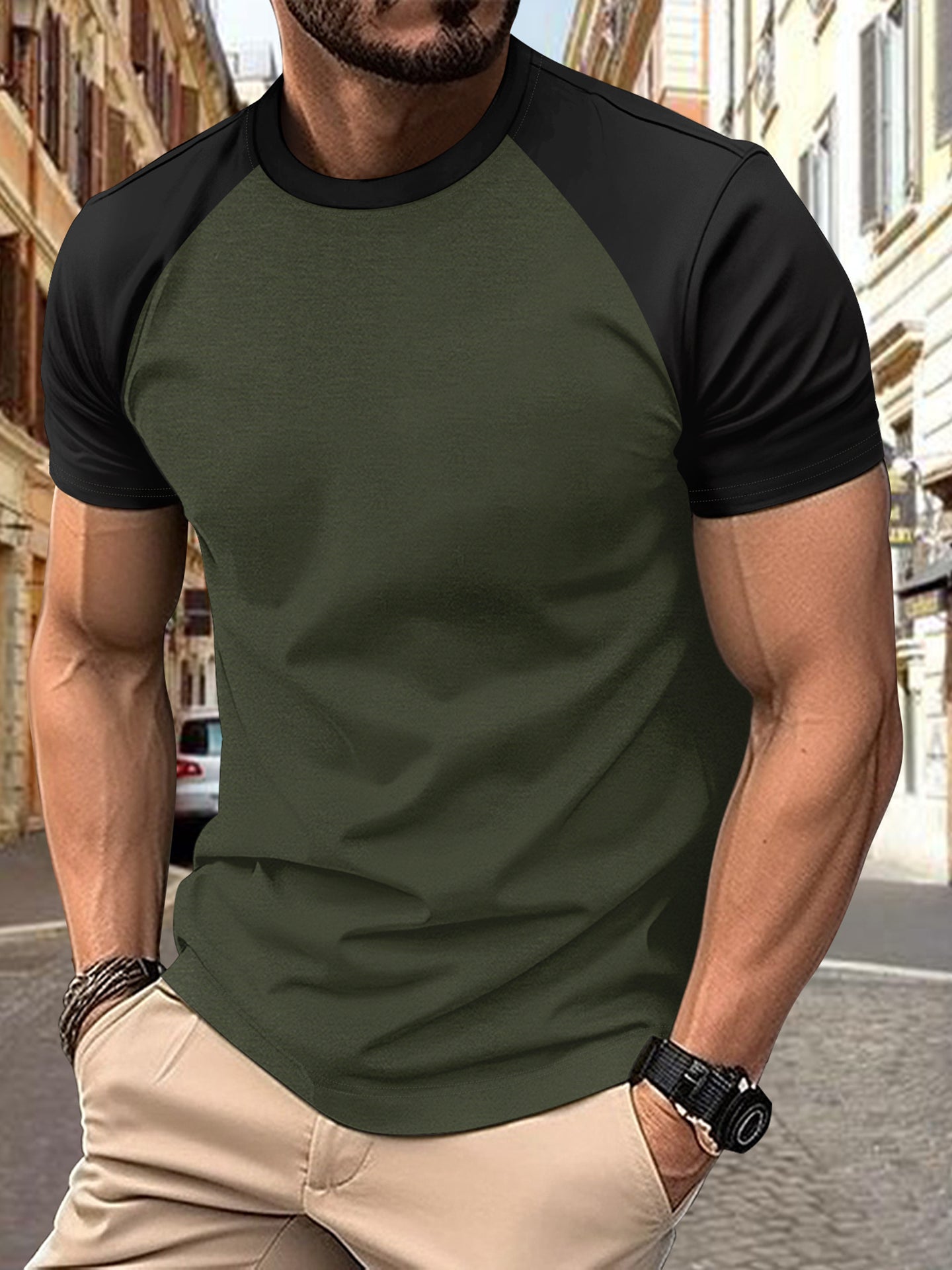 Men Striped Raw Edge T-shirt