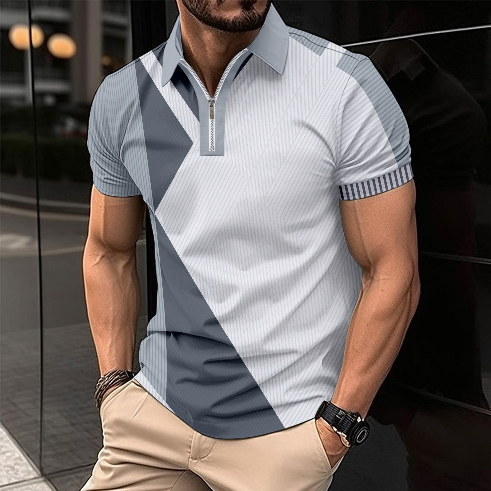 Men Colourblocked Polo Collar Slim Fit T-shirt