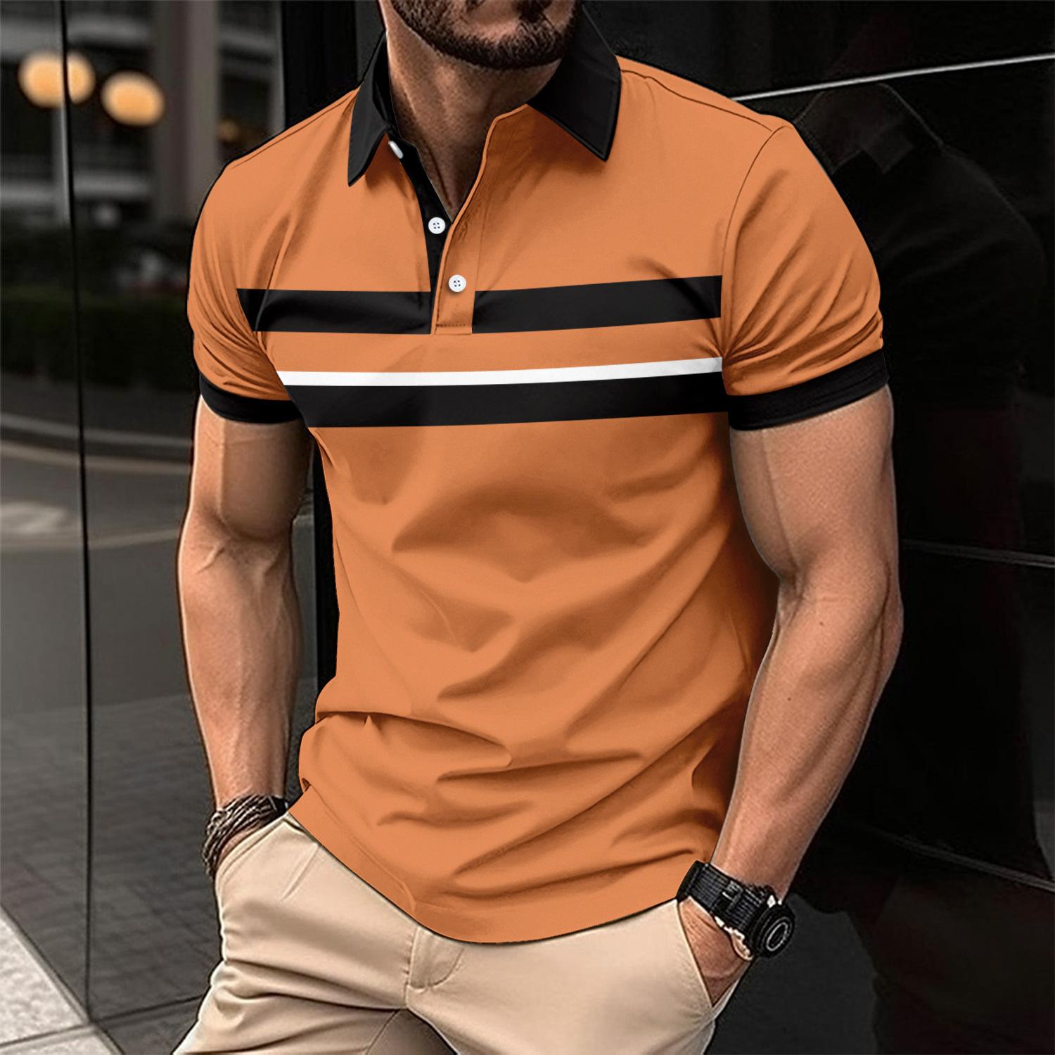 Men Striped Polo Collar T-shirt
