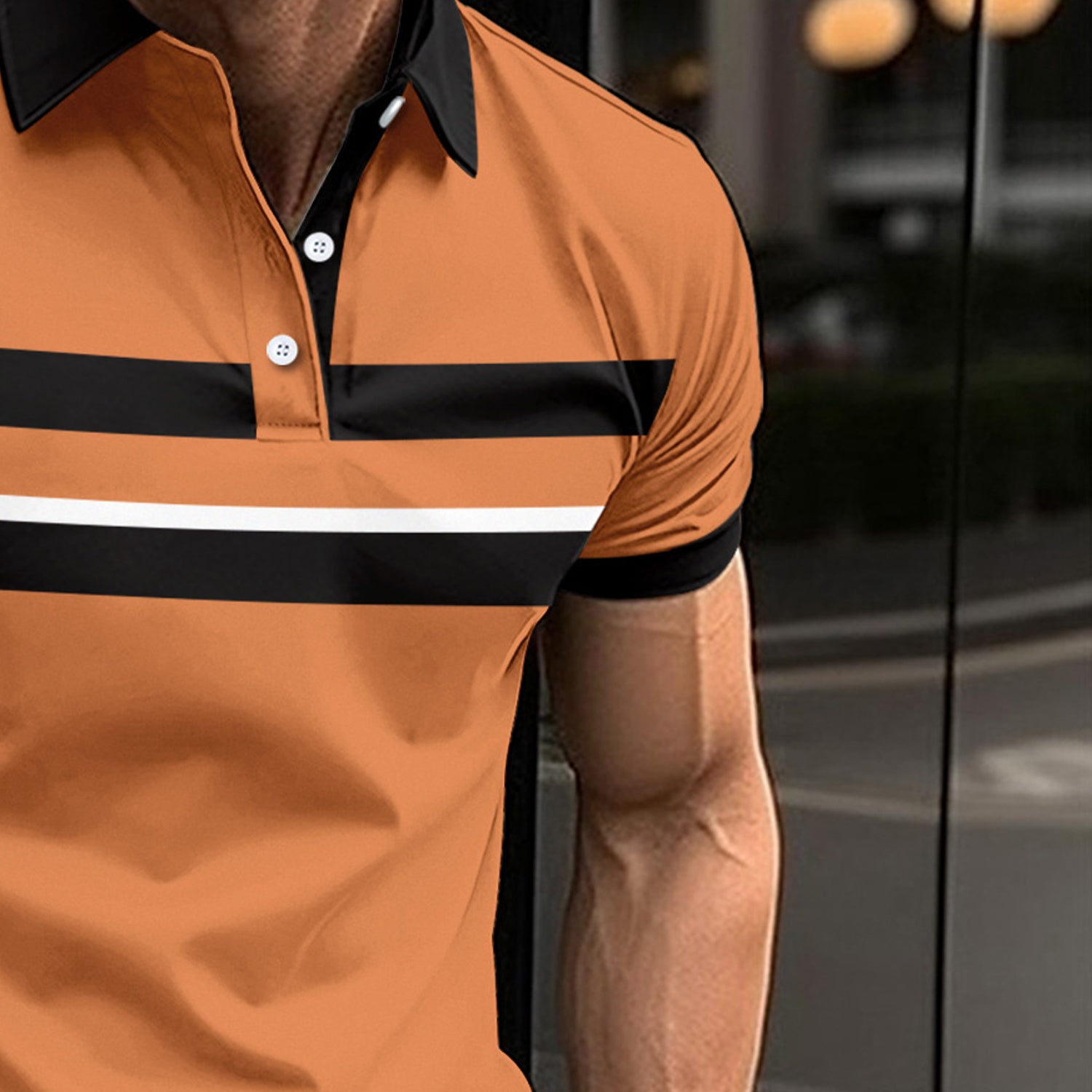 Men Striped Polo Collar T-shirt