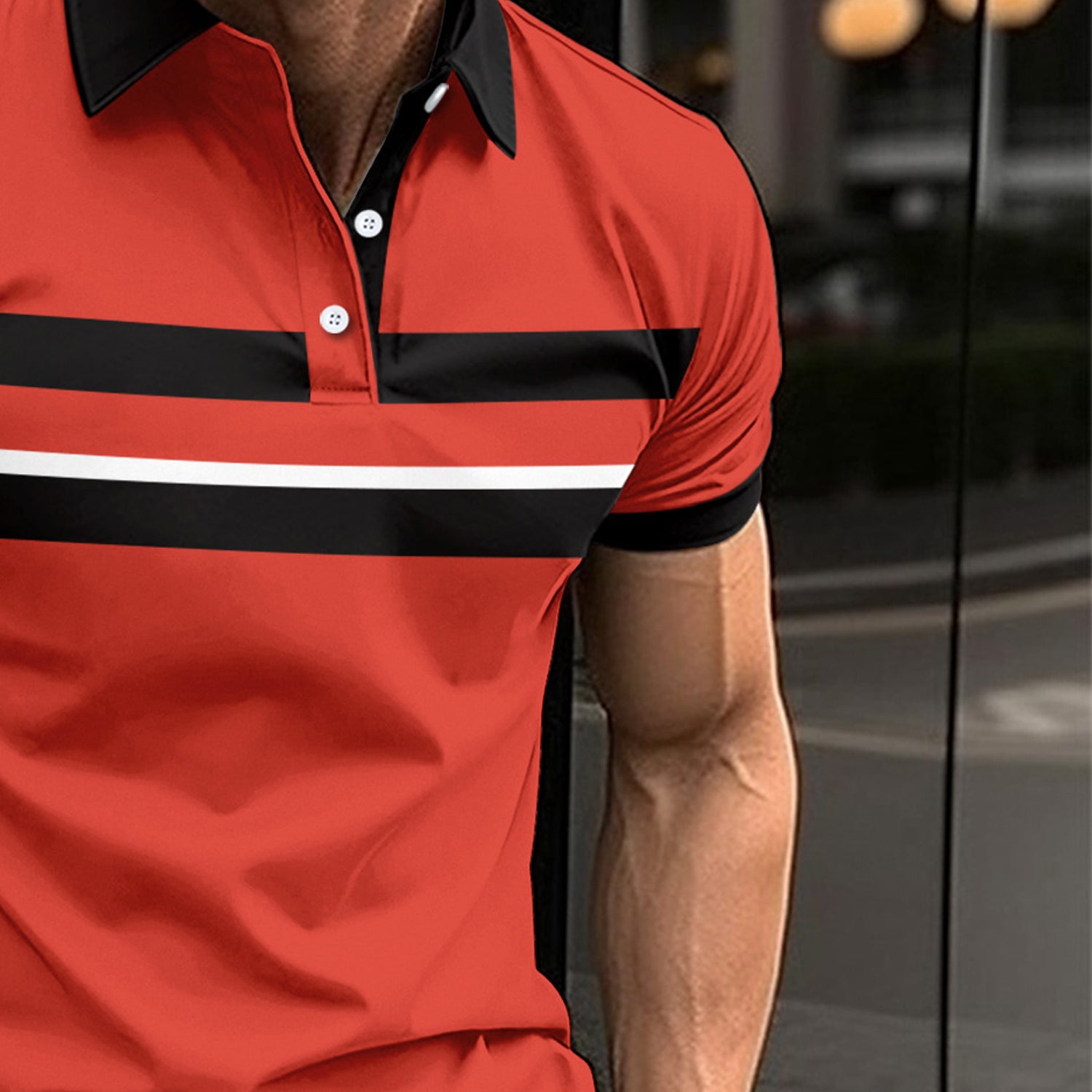 Men Striped Polo Collar Slim Fit T-shirt