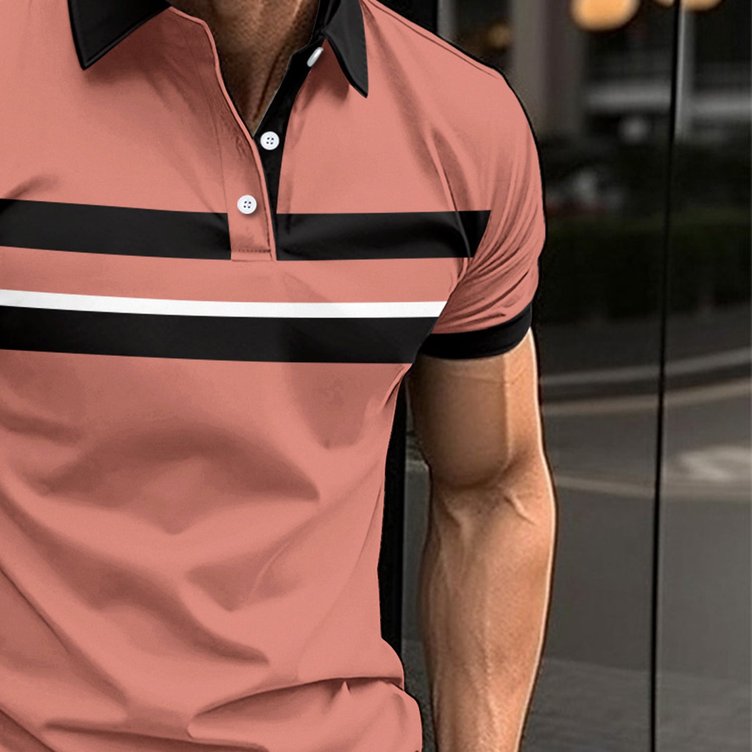 Men Striped Polo Collar Slim Fit T-shirt