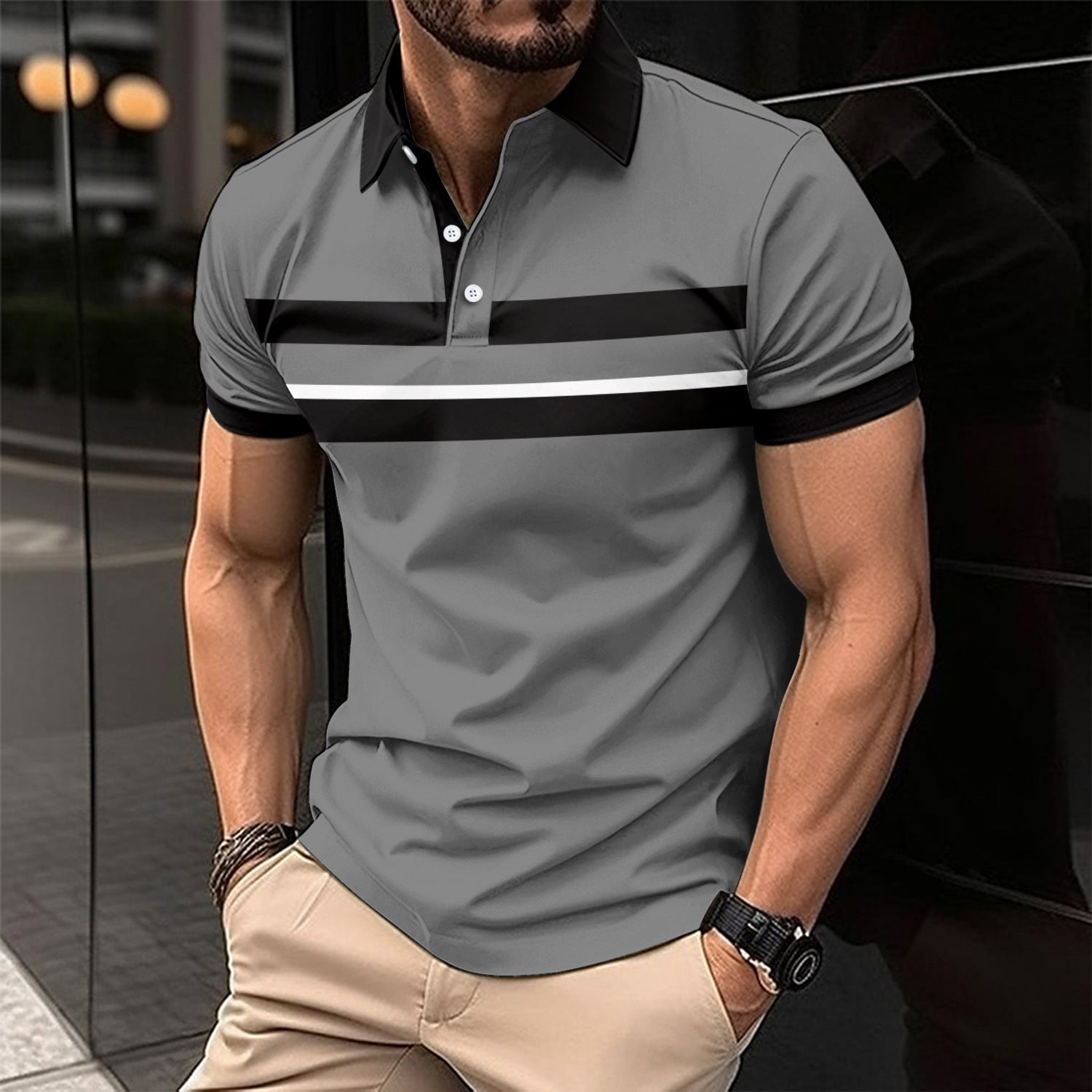 Men Striped Polo Collar Slim Fit T-shirt