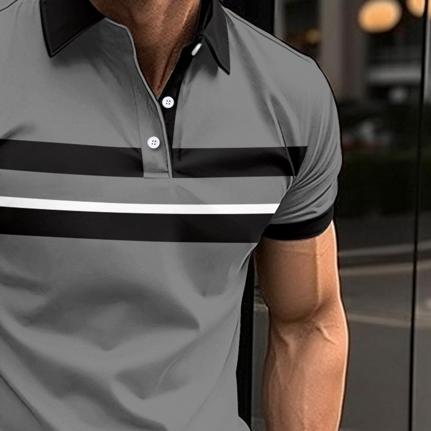 Men Striped Polo Collar Slim Fit T-shirt