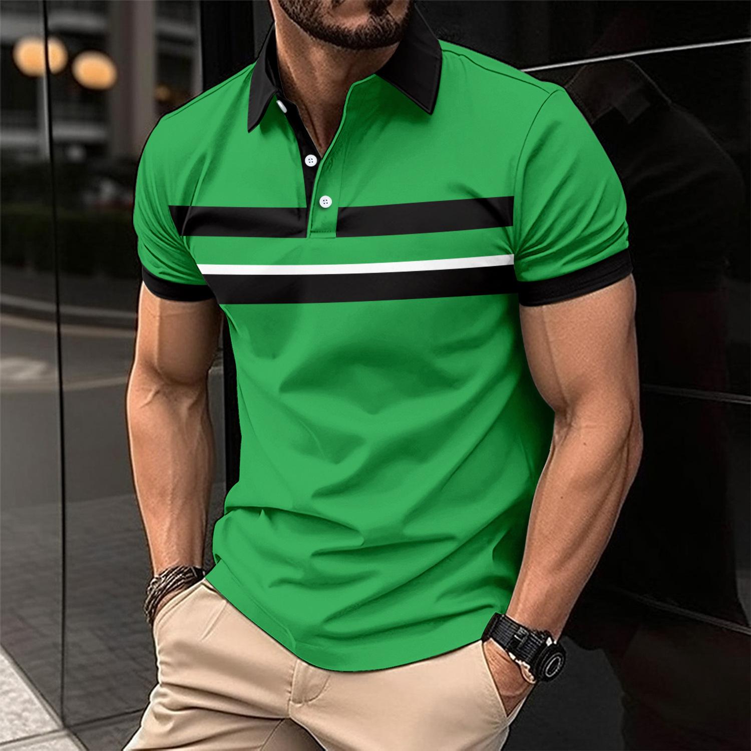 Men Striped Polo Collar T-shirt
