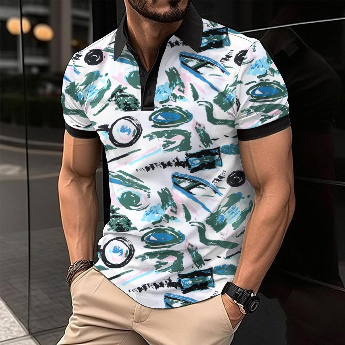 Men Abstract Polo Collar T-shirt