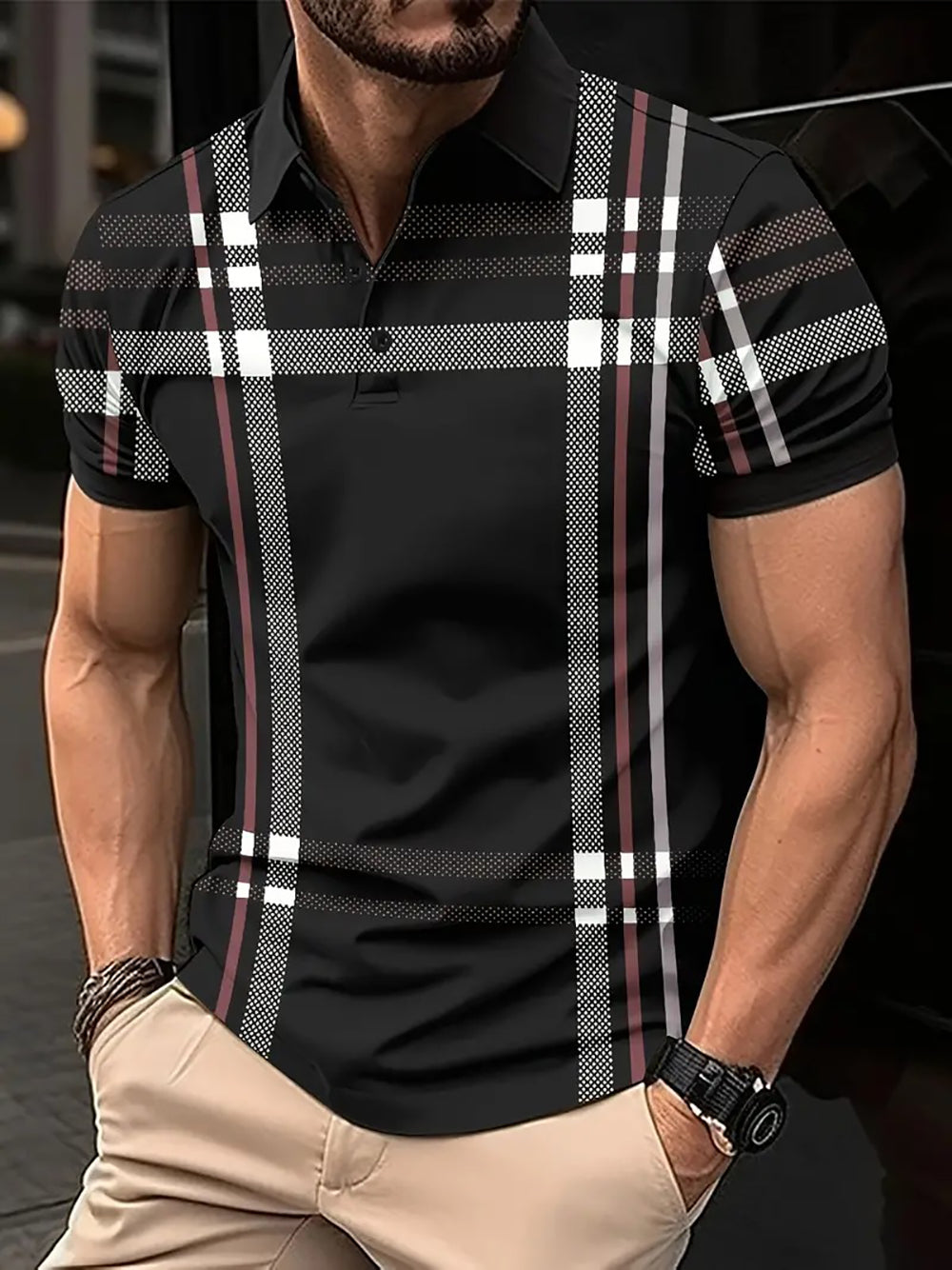 Men Checked Polo Collar Slim Fit T-shirt