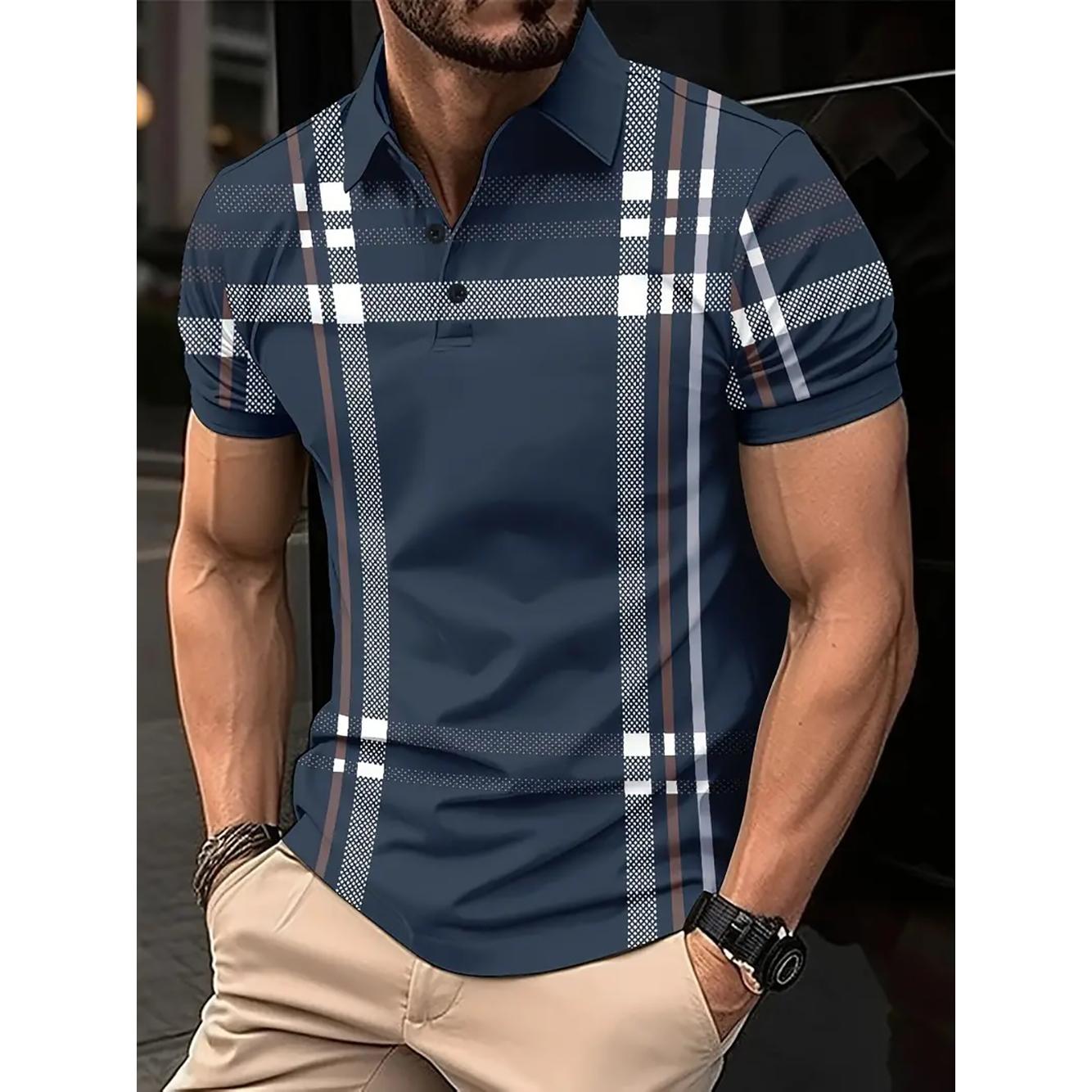 Men Navy Checked Polo T-shirt