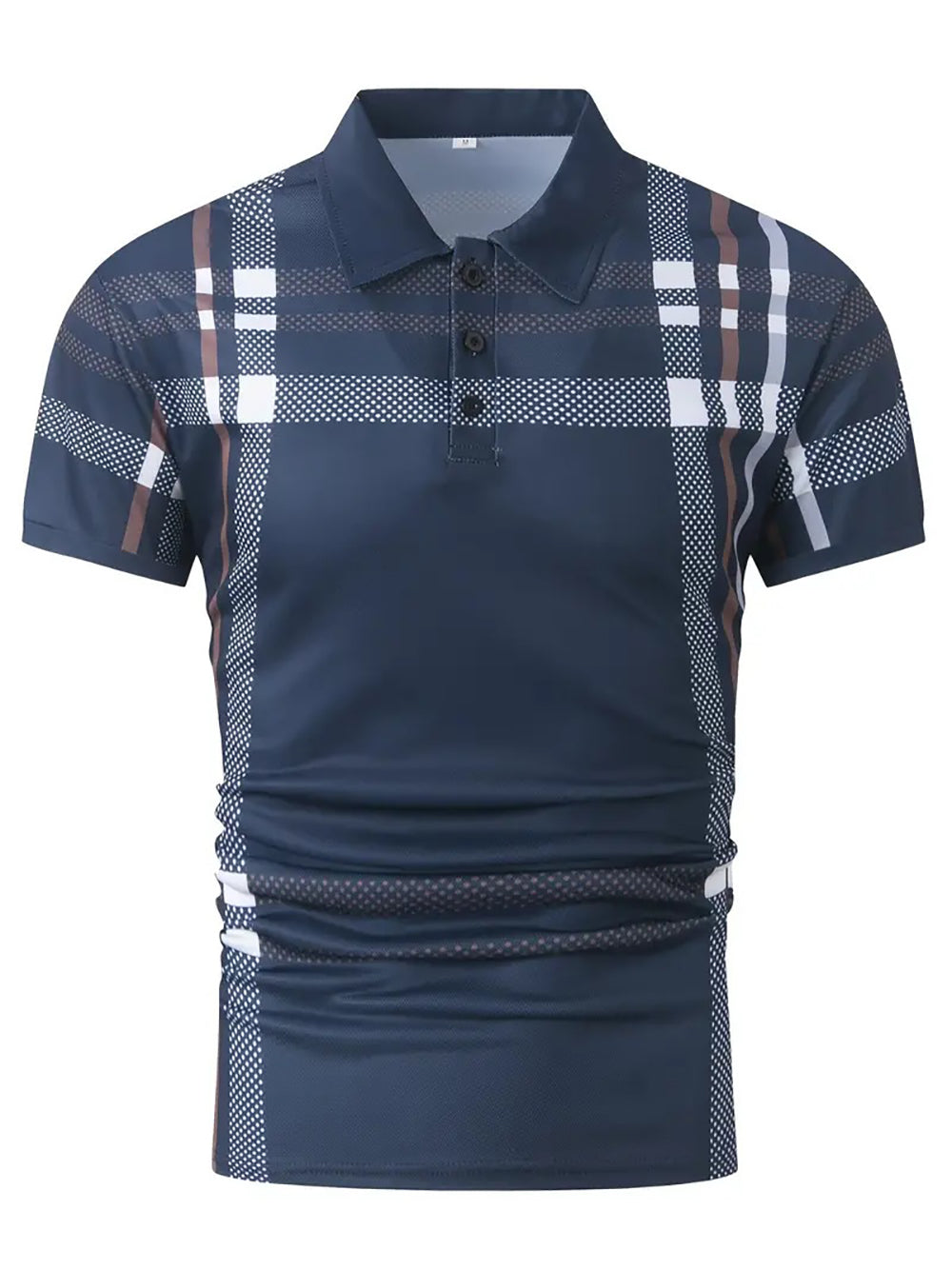 Men Navy Checked Polo T-shirt