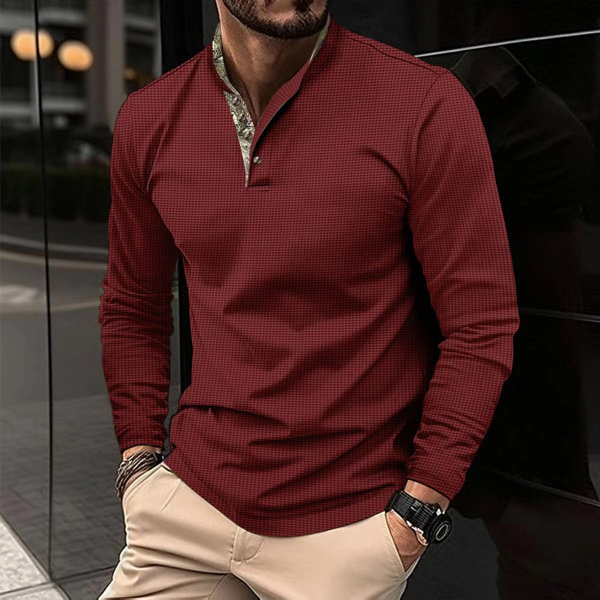 Men Self Design Polo Collar T-shirt