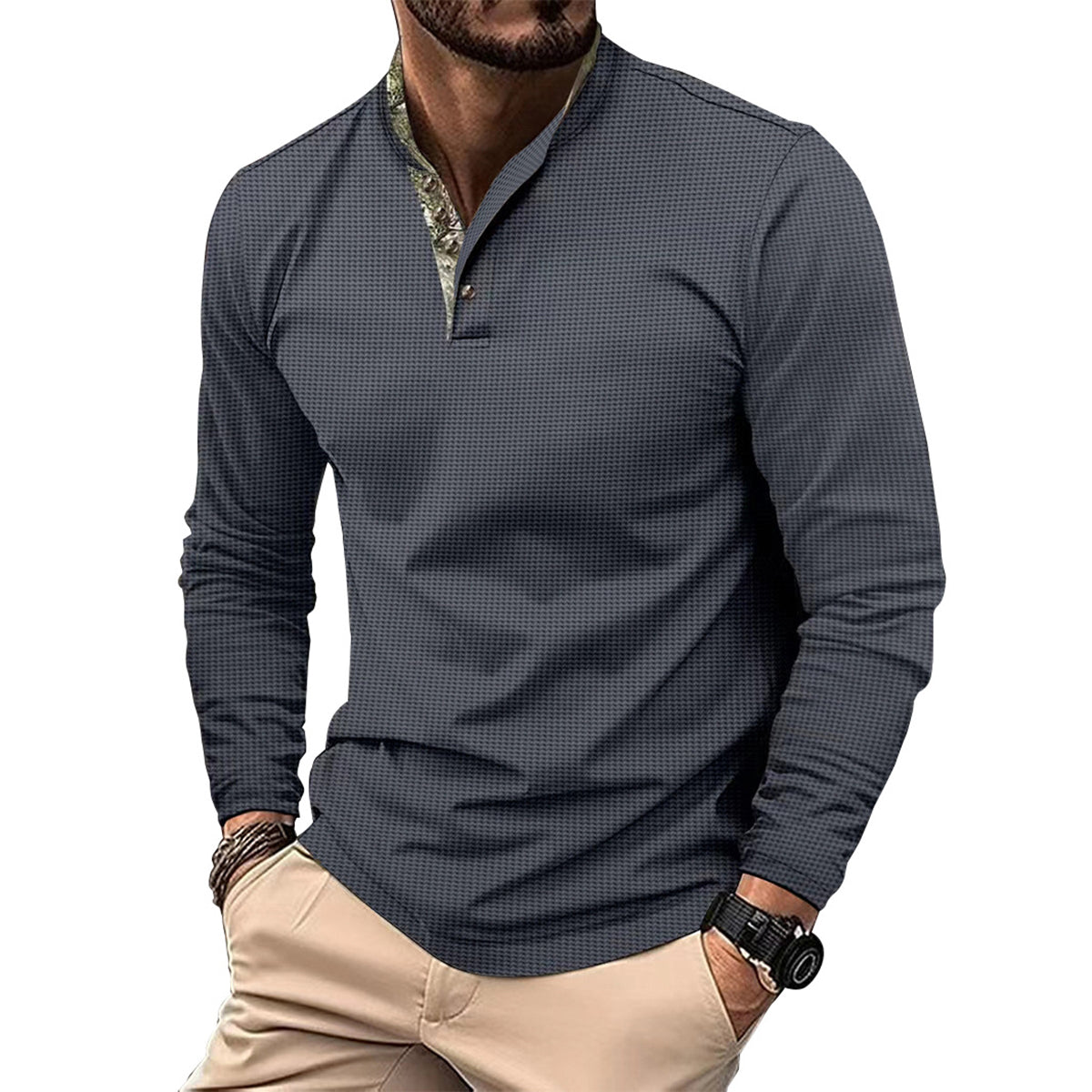 Men Self Design Henley Neck T-shirt
