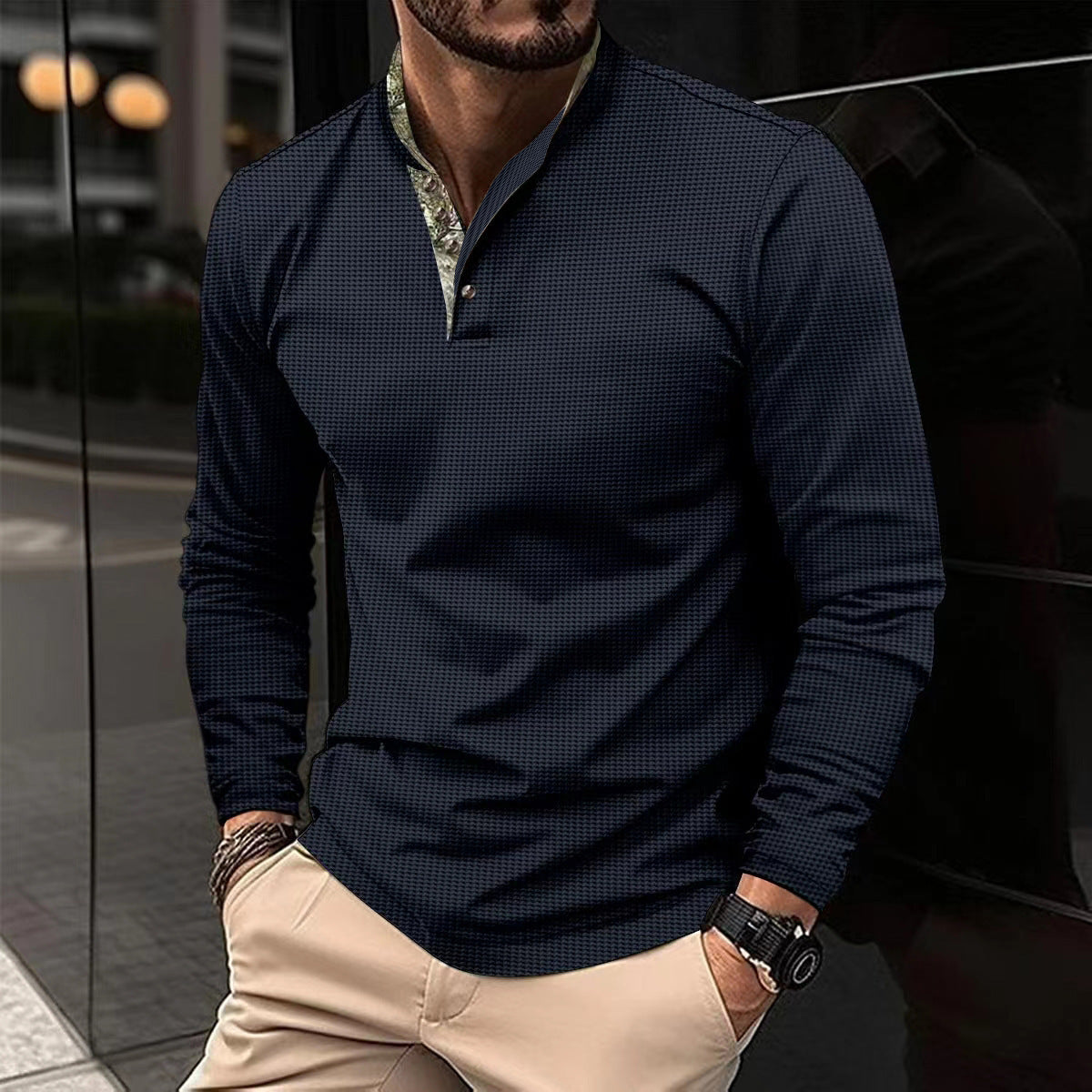 Men Self Design High Neck T-shirt