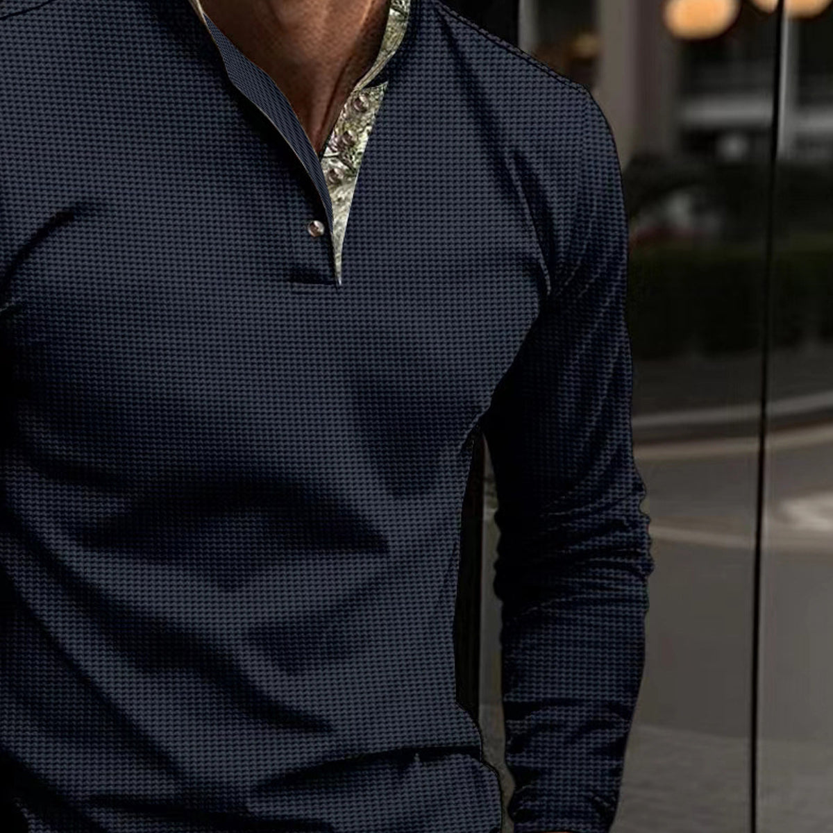 Men Self Design High Neck T-shirt