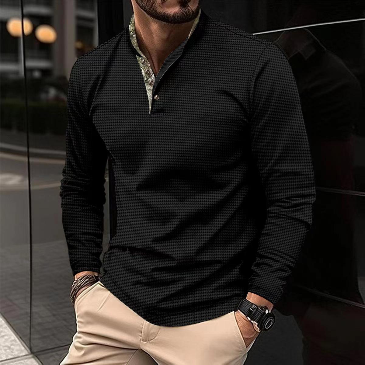 Men Self Design High Neck T-shirt