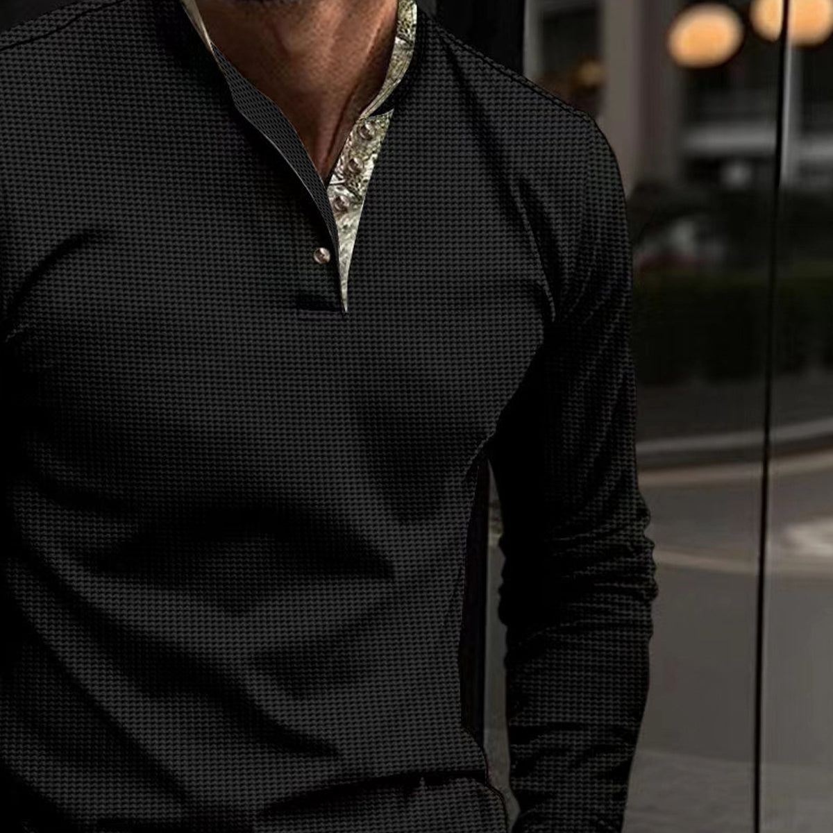 Men Self Design High Neck T-shirt