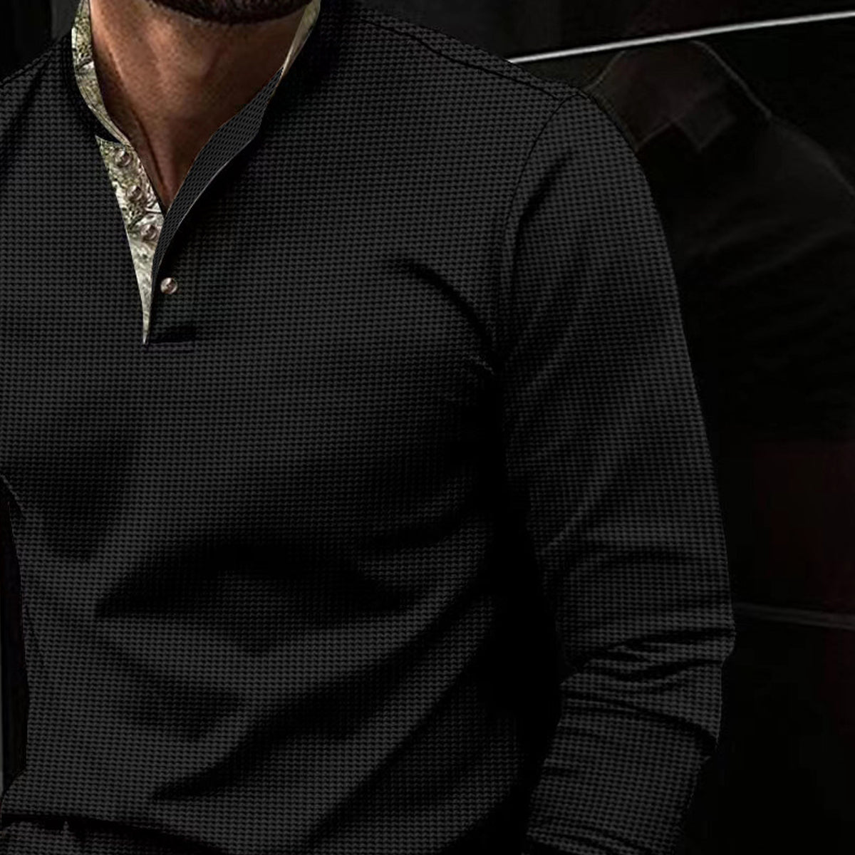Men Self Design High Neck T-shirt