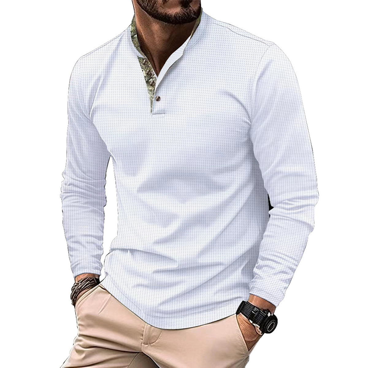 Men Self Design High Neck T-shirt