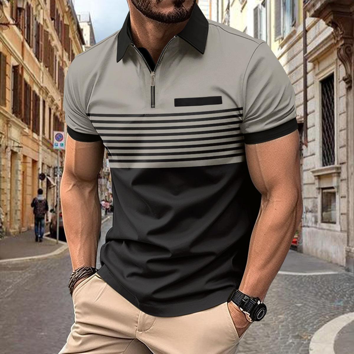Men Striped Polo Collar Slim Fit T-shirt