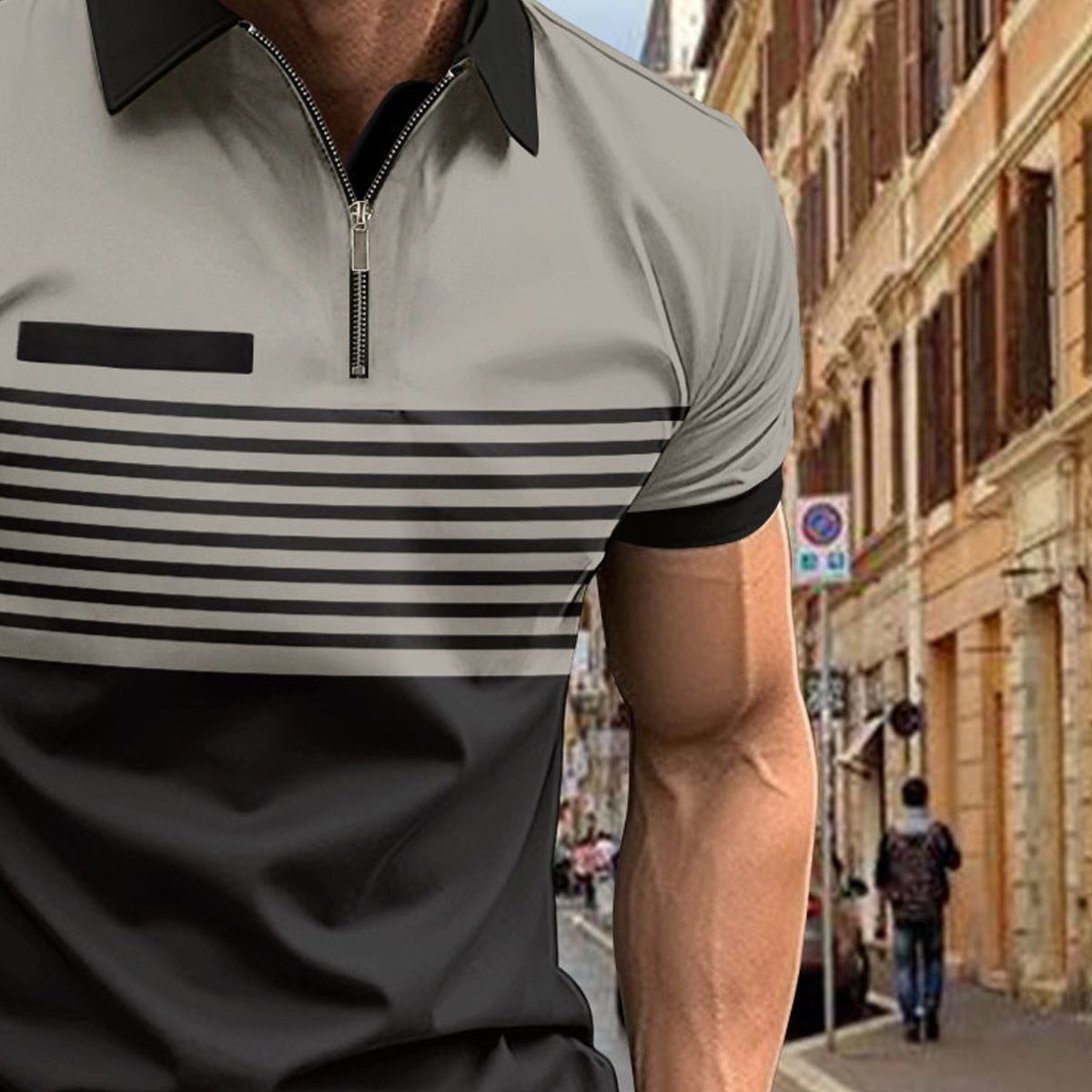 Men Striped Polo Collar Slim Fit T-shirt