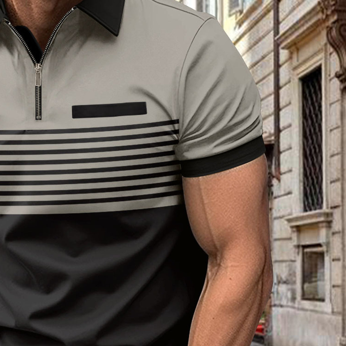 Men Striped Polo Collar Slim Fit T-shirt