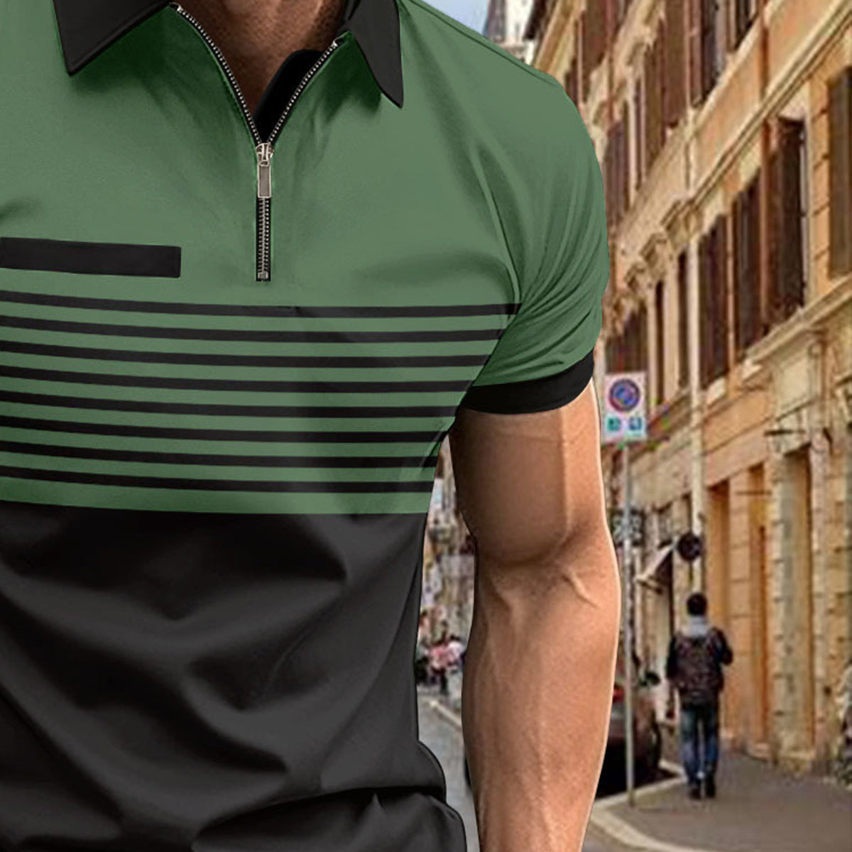 Men Striped Polo Collar Slim Fit T-shirt