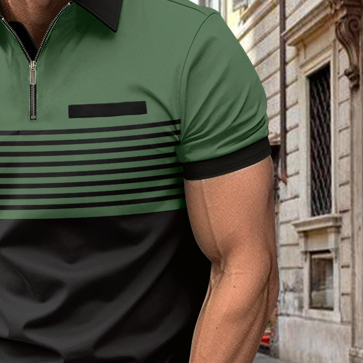 Men Striped Polo Collar Slim Fit T-shirt