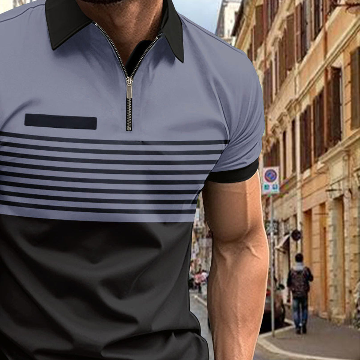 Men Striped Polo Collar Slim Fit T-shirt