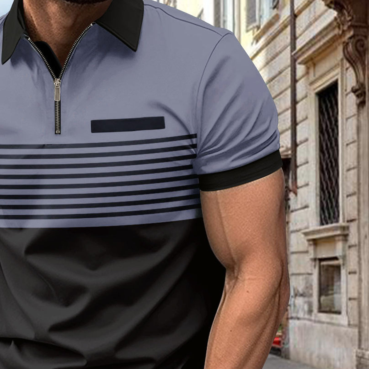 Men Striped Polo Collar Slim Fit T-shirt