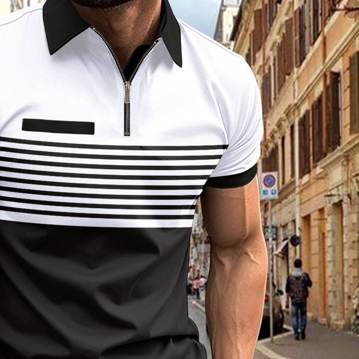 Men Striped Polo Collar Slim Fit T-shirt