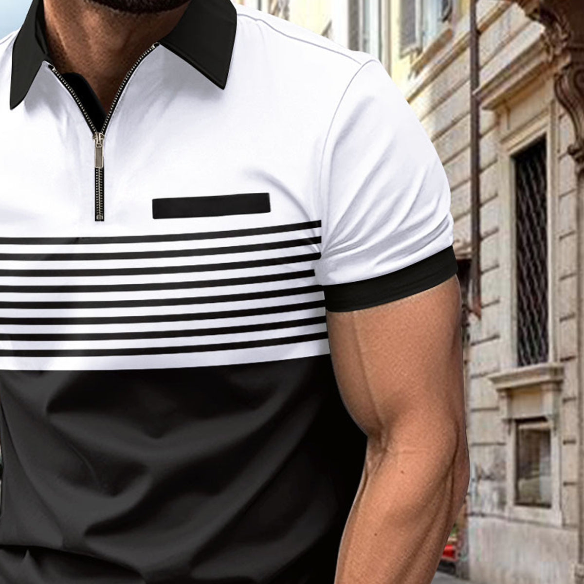 Men Striped Polo Collar Slim Fit T-shirt