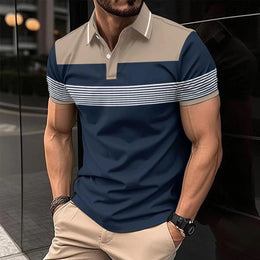 Men Striped Polo Collar T-shirt
