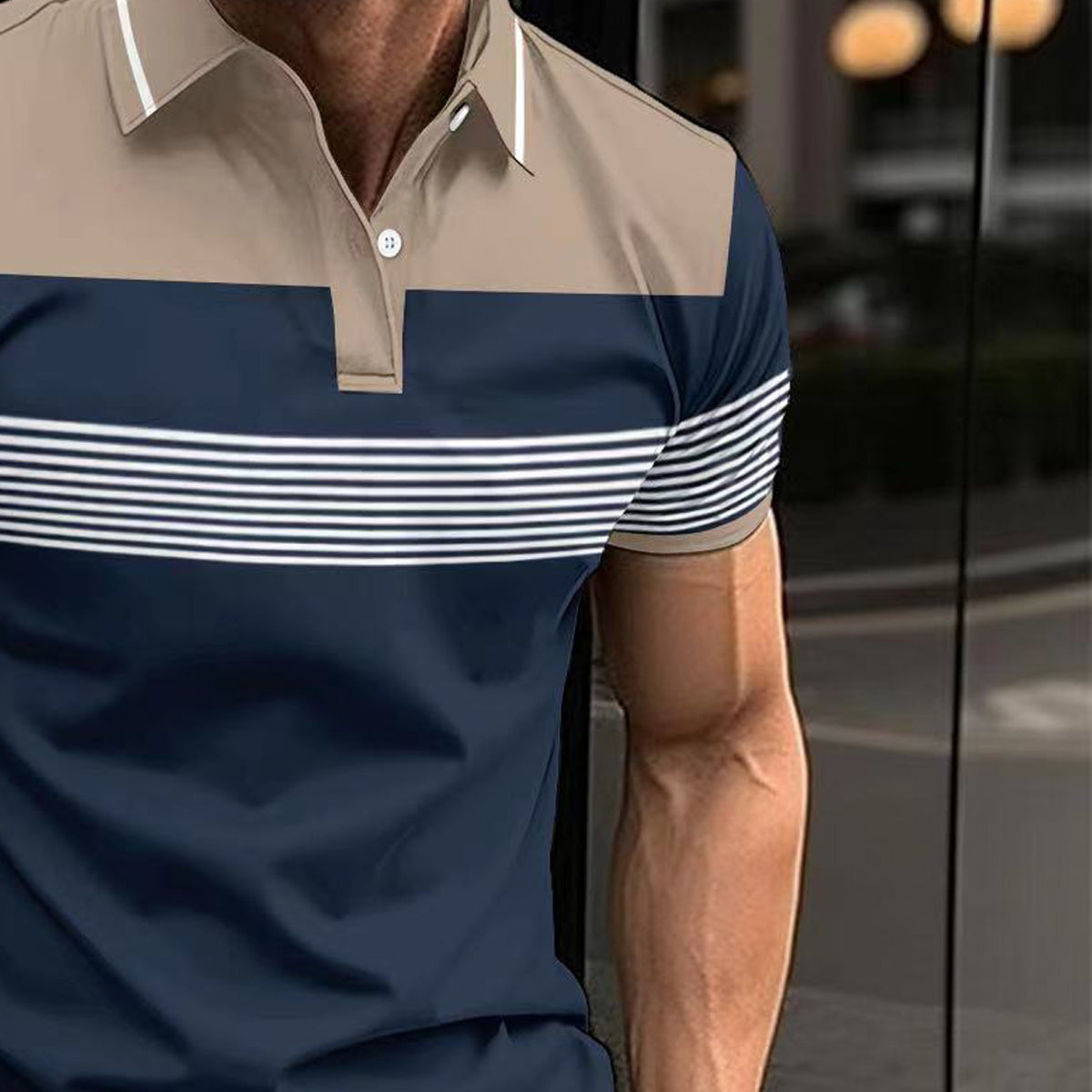 Men Striped Polo Collar T-shirt