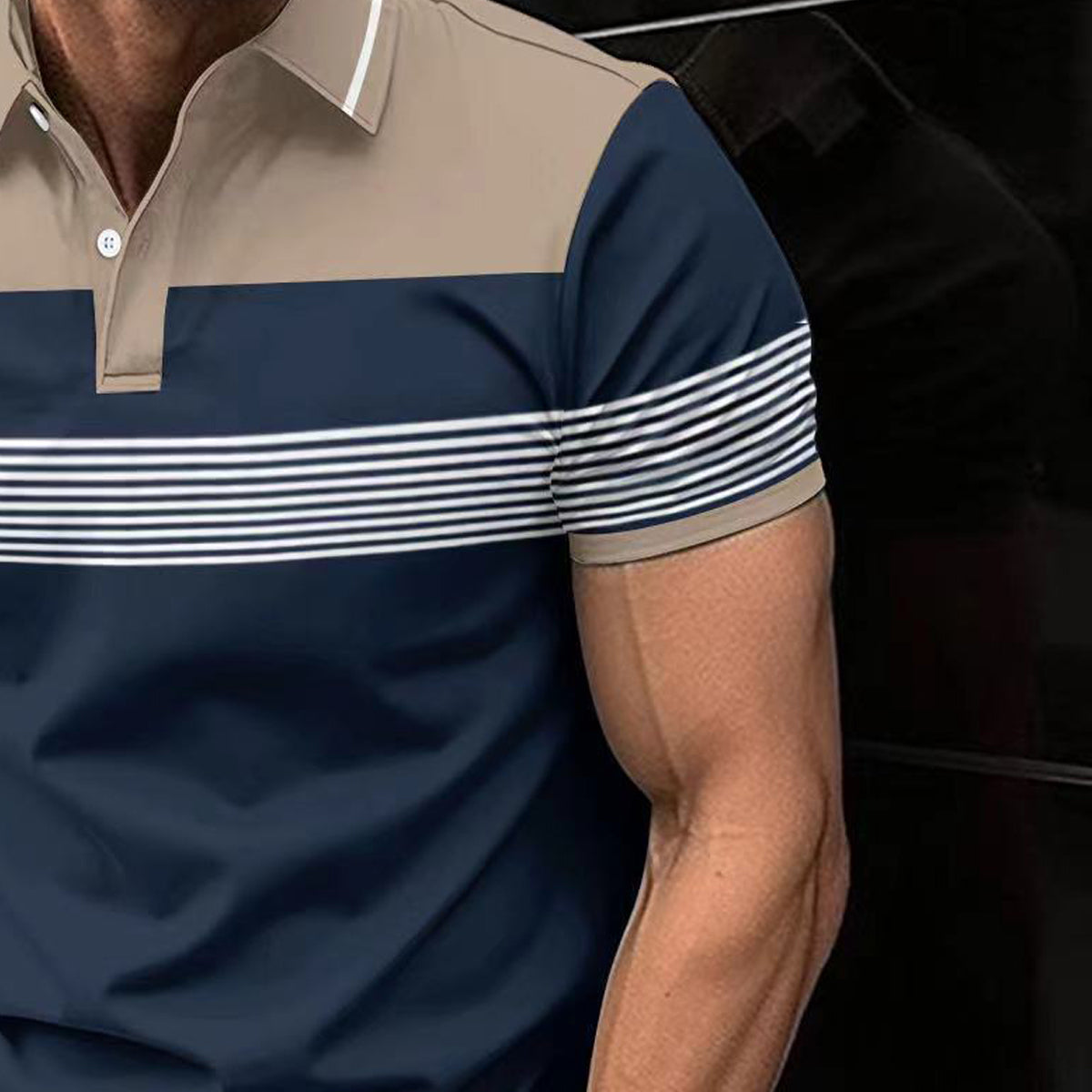 Men Striped Polo Collar T-shirt