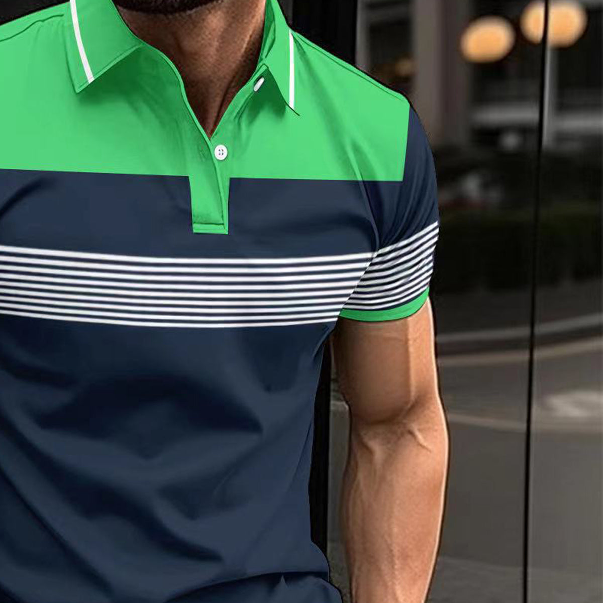 Men Striped Polo Collar Slim Fit T-shirt
